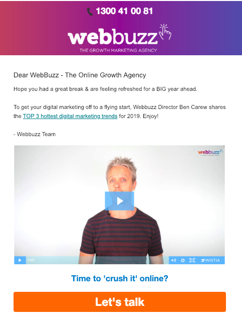 screenshot with video in a webbuzz email